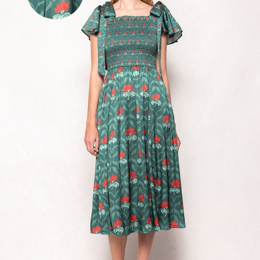 Rayna Dress in Green Floral Block