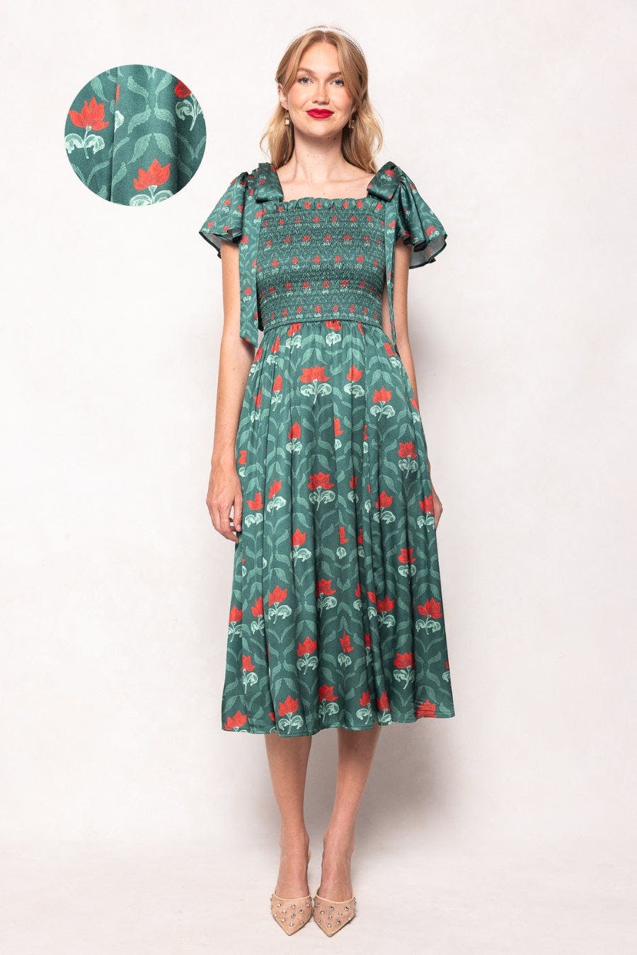 Rayna Dress in Green Floral Block
