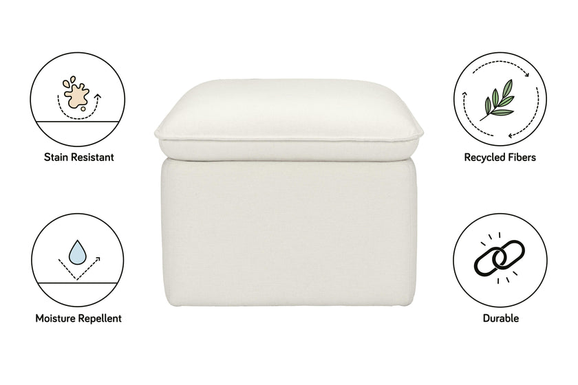 Babyletto Cali Storage Ottoman in Eco-Performance Fabric with USB port | Water Repellent & Stain Resistant