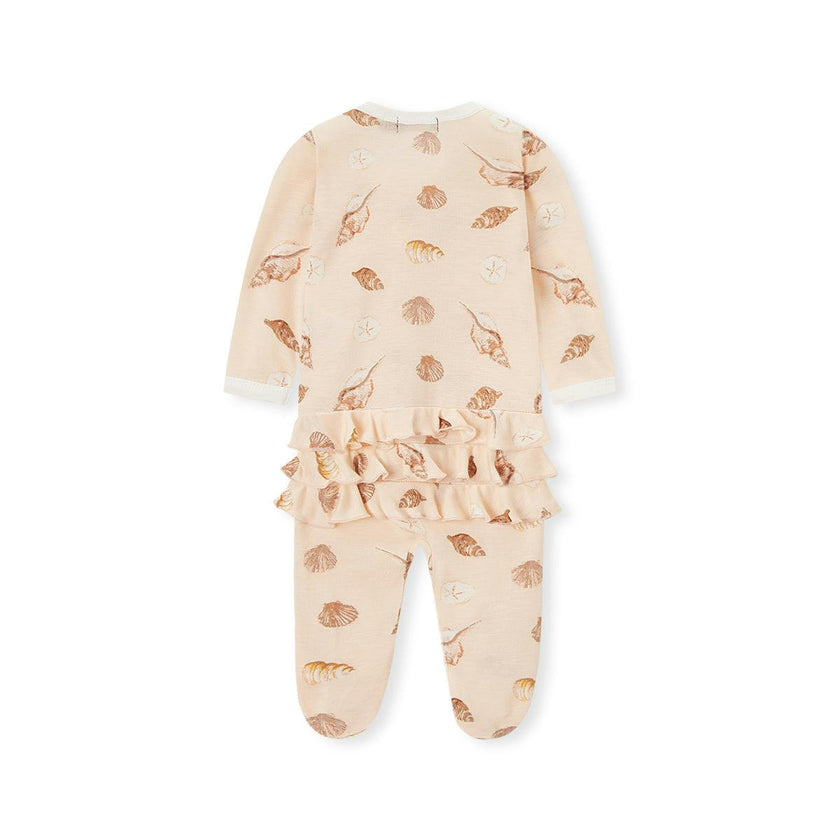 Seashells Bamboo Ruffle Zipper Footed Romper