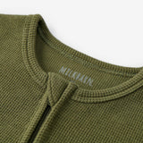 Olive Waffle Zipper Footed Romper