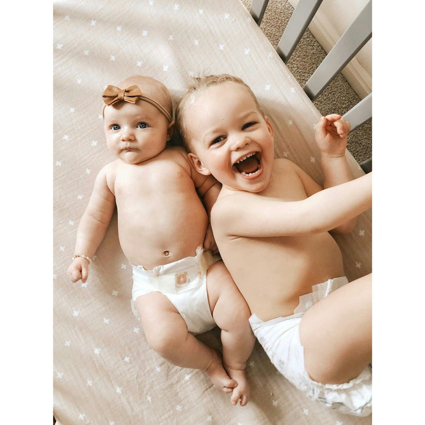 Cotton Muslin Crib Sheet - Taupe Cross