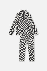 Two Piece Thermal Underwear White Checkered Print
