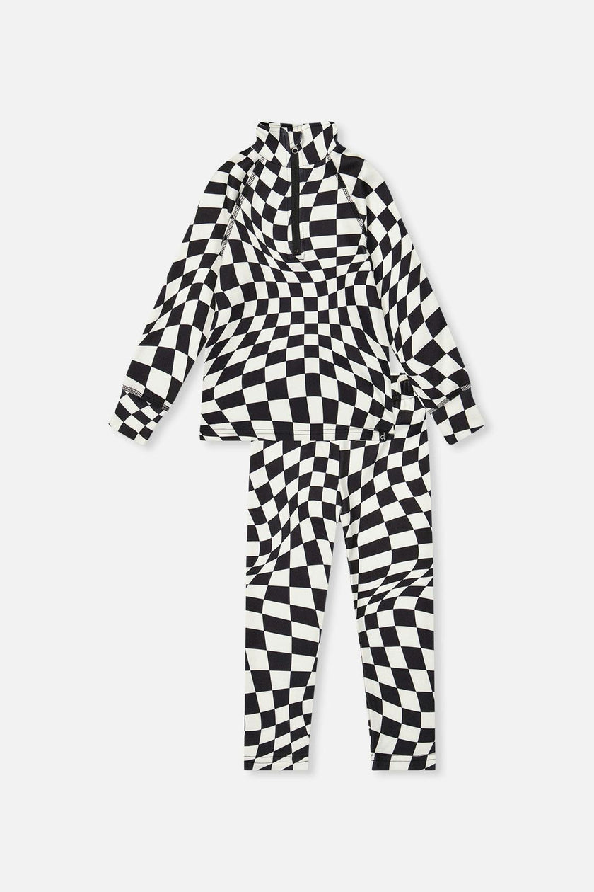 Two Piece Thermal Underwear White Checkered Print