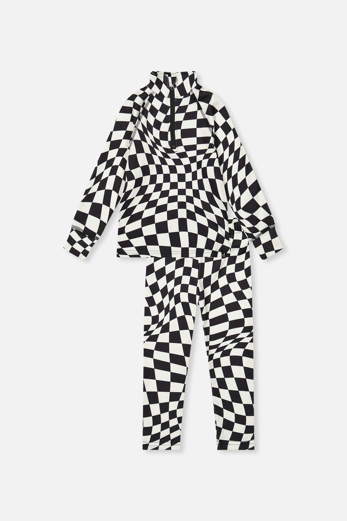 Two Piece Thermal Underwear White Checkered Print