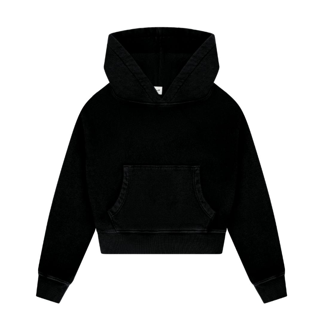 Tenly Cotton Fleece Cropped Kangaroo Pocket Hoodie