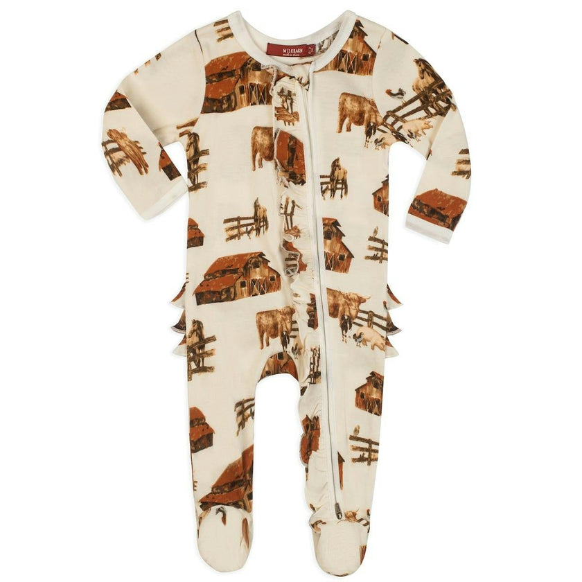 Homestead Organic Cotton Ruffle Zipper Footed Romper