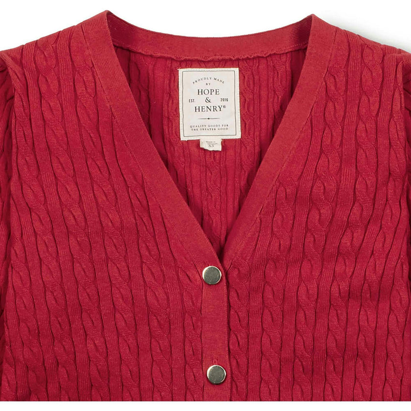 Organic Puff Sleeve Button Front Sweater, Red
