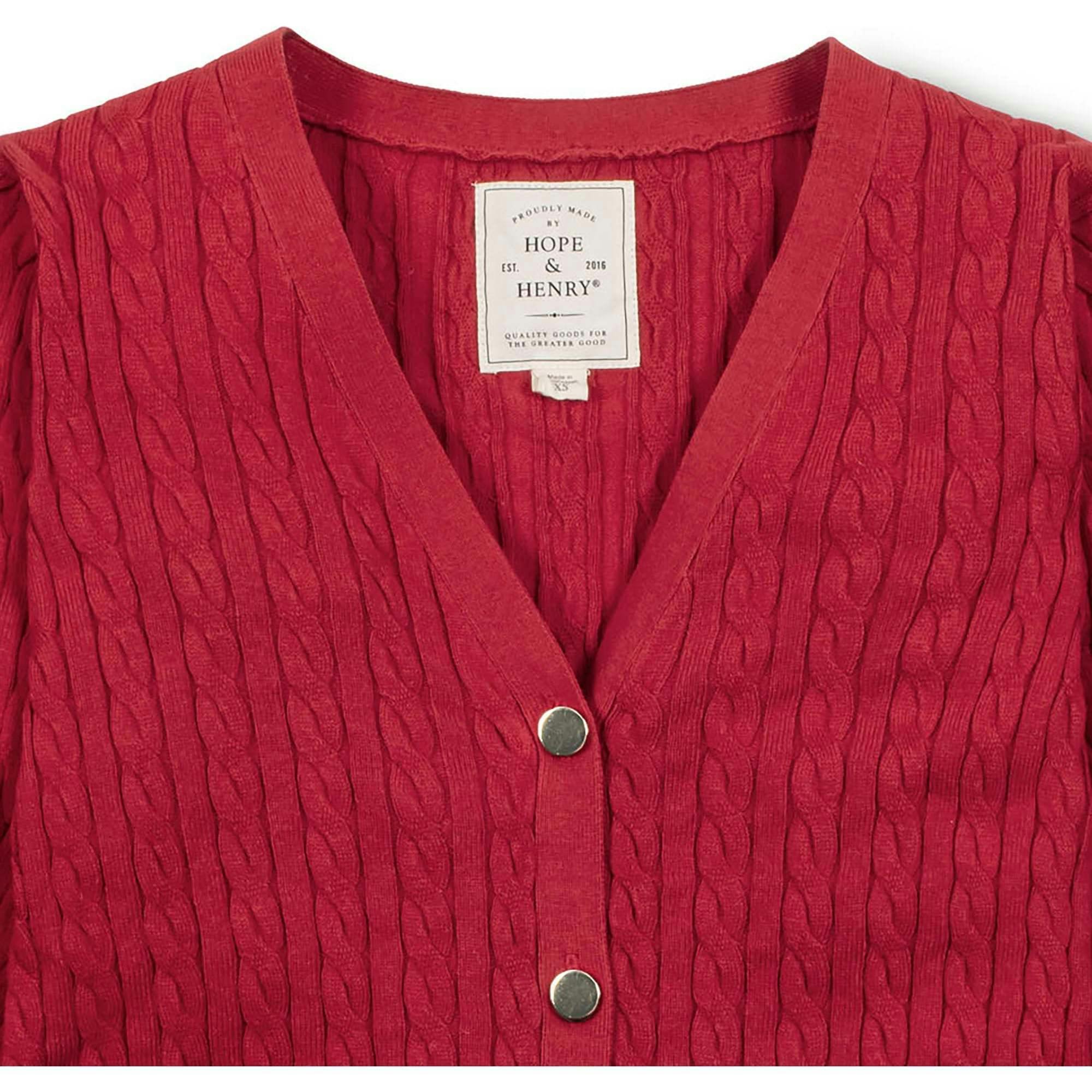 Organic Puff Sleeve Button Front Sweater, Red