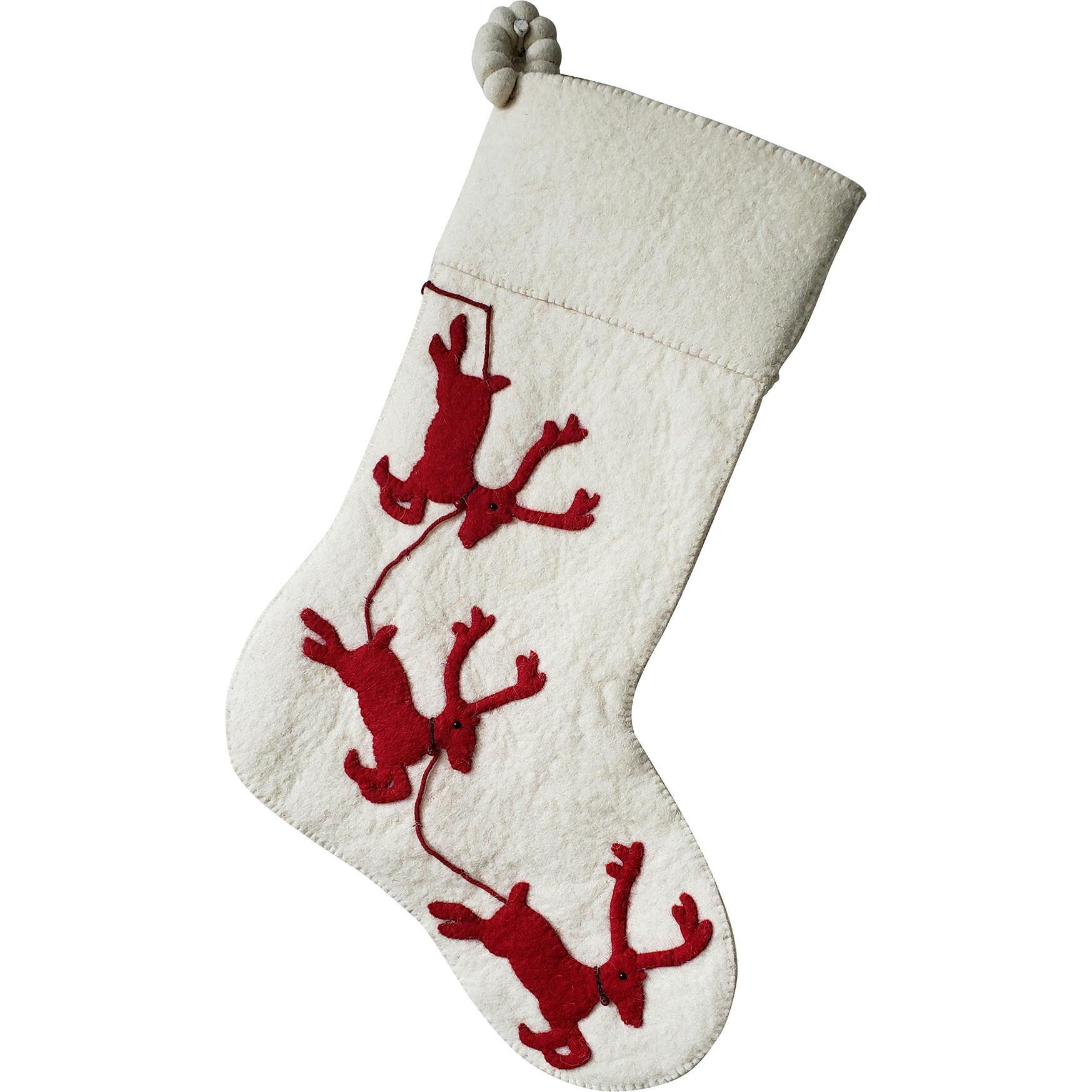 Handmade Christmas Stocking Cream Reindeer Red Arcadia Home