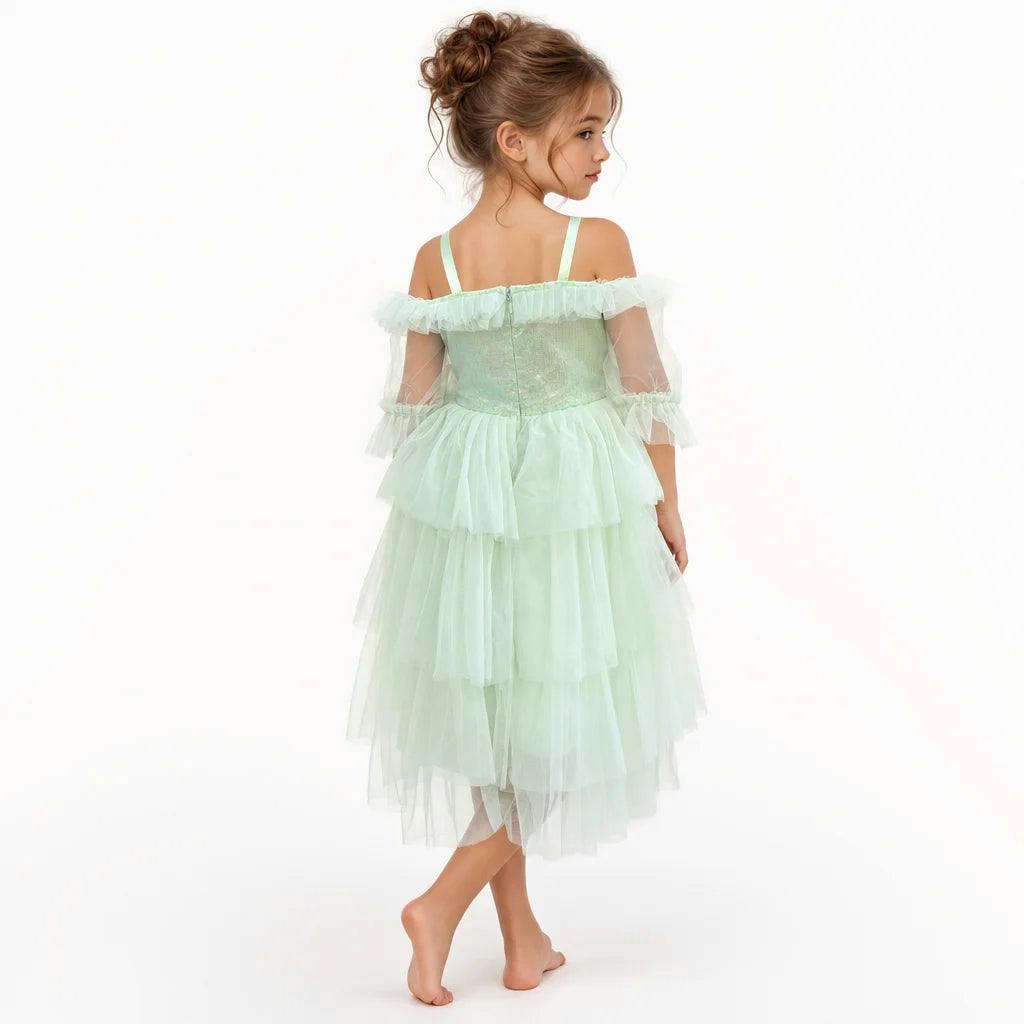 Garden Fairy Sage Green Sequin Tulle Birthday Dress for Girls