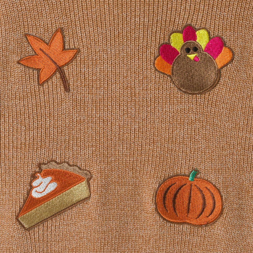 Infant Boys Hooded Sweater Knit Set | Thanksgiving Patches - Beige