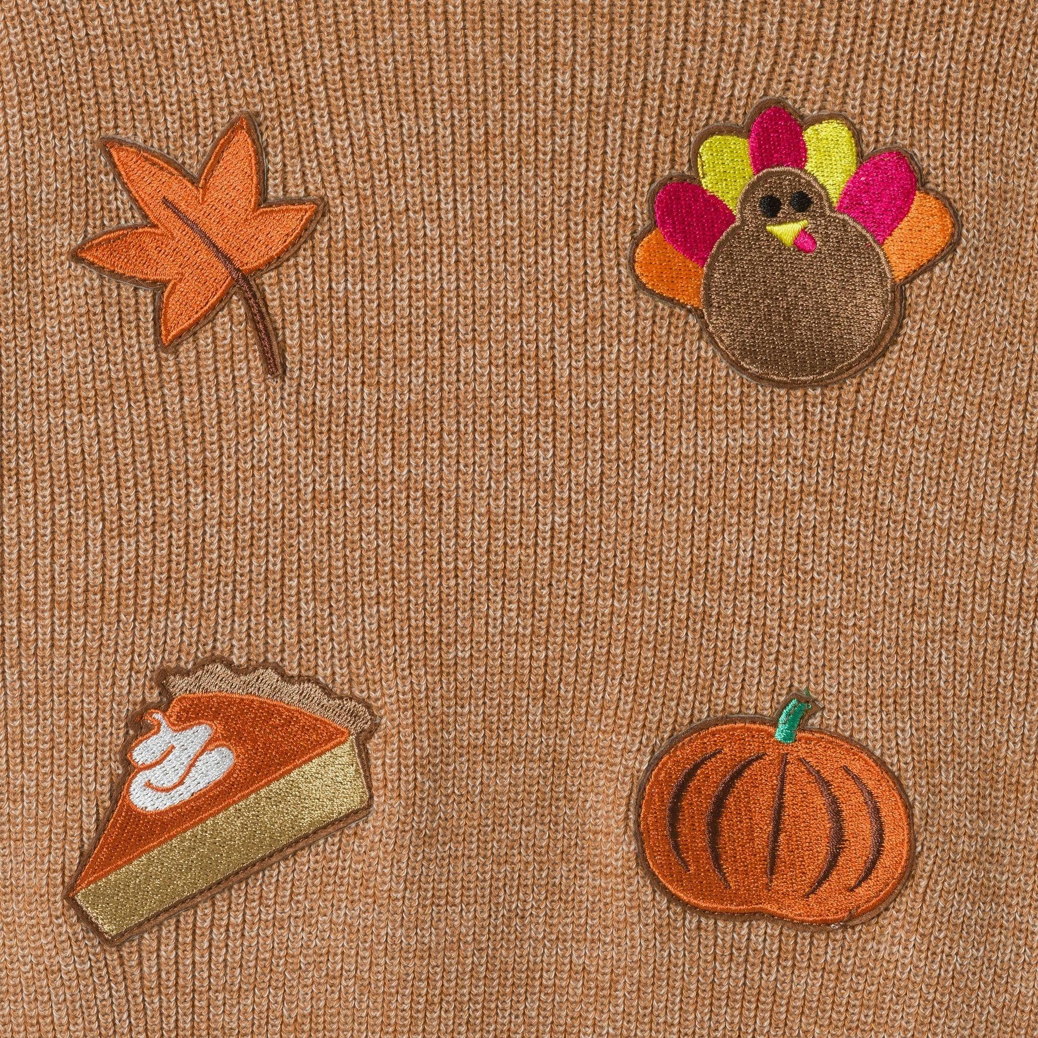 Infant Boys Hooded Sweater Knit Set | Thanksgiving Patches - Beige