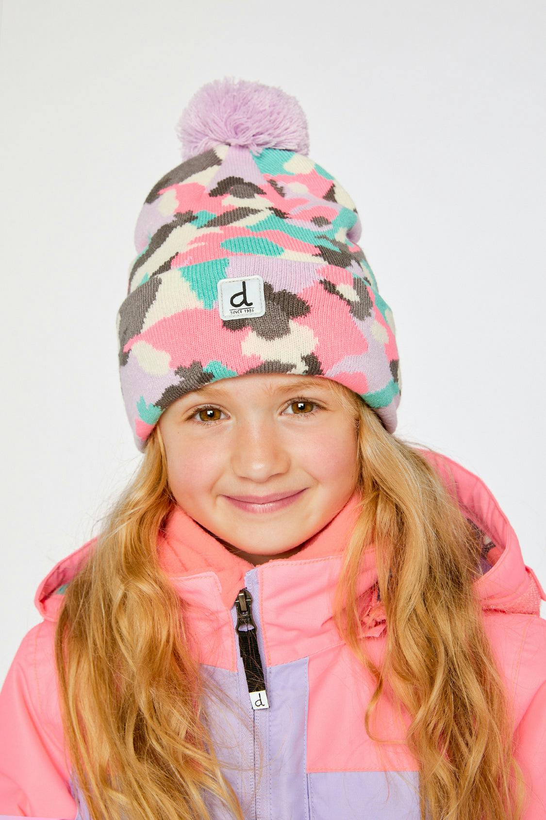 Winter Knit Hat With Pompom Coral Camouflage