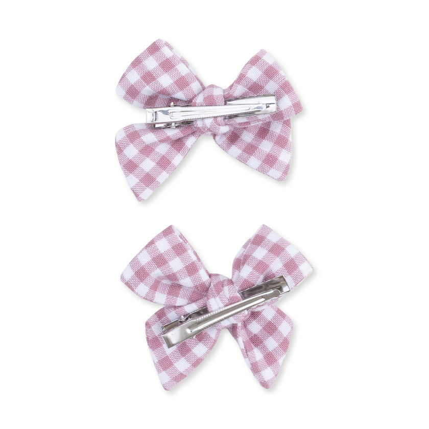 Berry Gingham - 2 Pack Bow Clips
