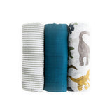 Cotton Muslin Swaddle Blanket 3 Pack - Dino Friends 2