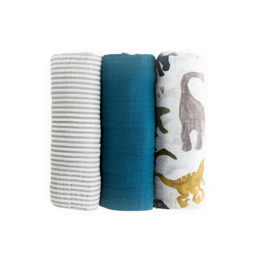 Cotton Muslin Swaddle Blanket 3 Pack - Dino Friends 2