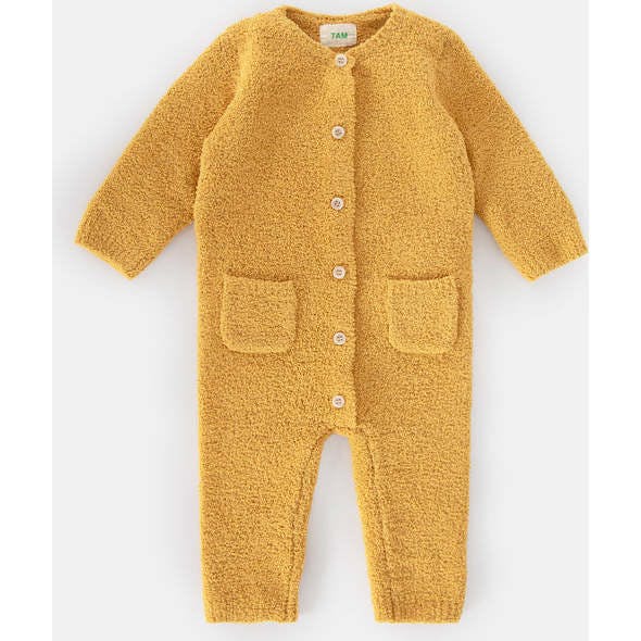 Fuzzy Long Sleeve Buttoned Romper