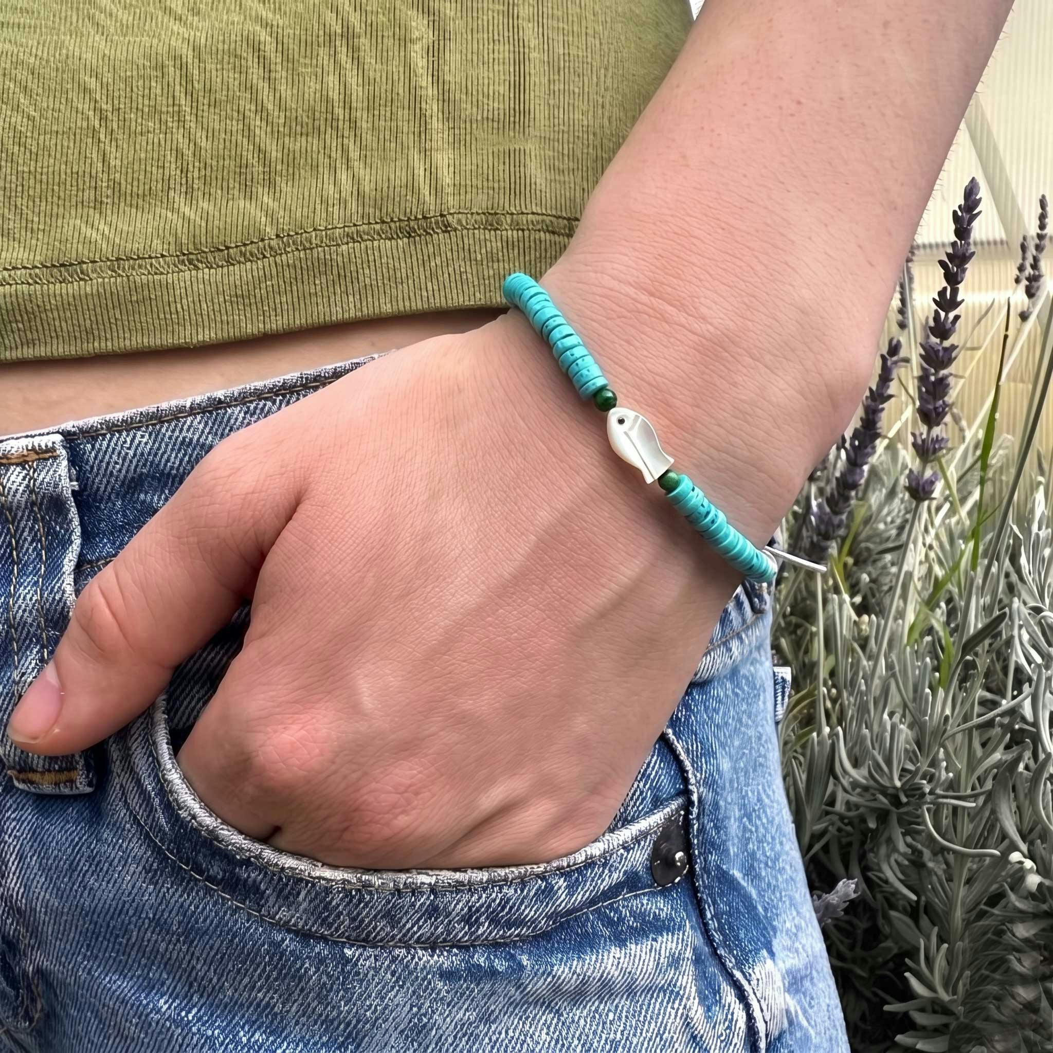 Turquoise & Mother of Pearl Fish Bracelet
