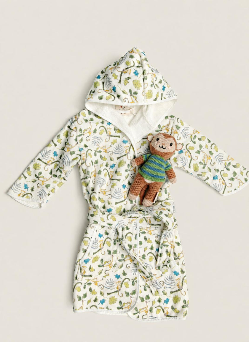 Children's Gift Set: Happy Monkey Bathrobe and Marlow the Monkey Knit Doll