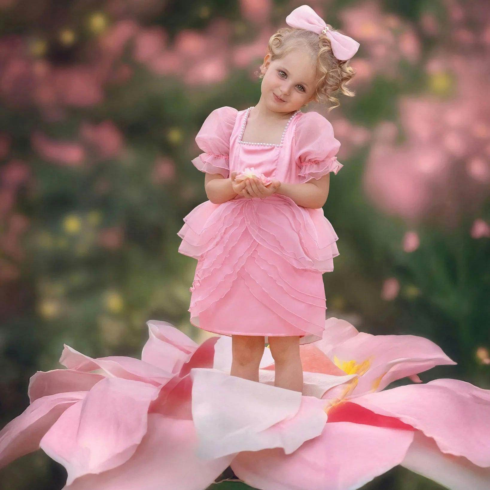 Blush Petal Princess Ruffle Pink Birthday Dress for Girls