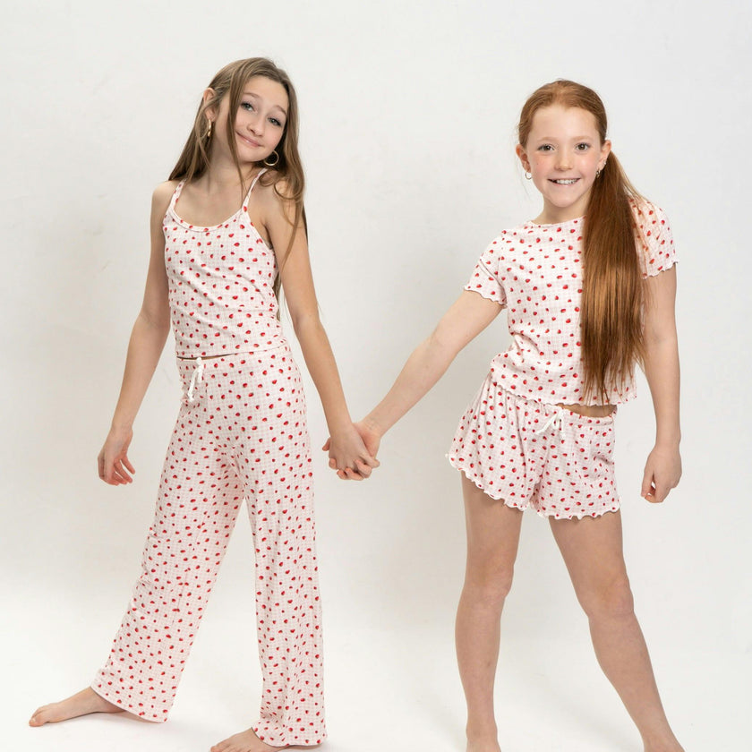 Girls Strawberry Print Short Sleeve Top and Shorts Set