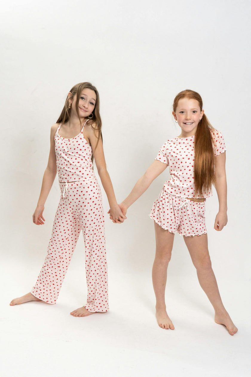 Girls Strawberry Print Short Sleeve Top and Shorts Set