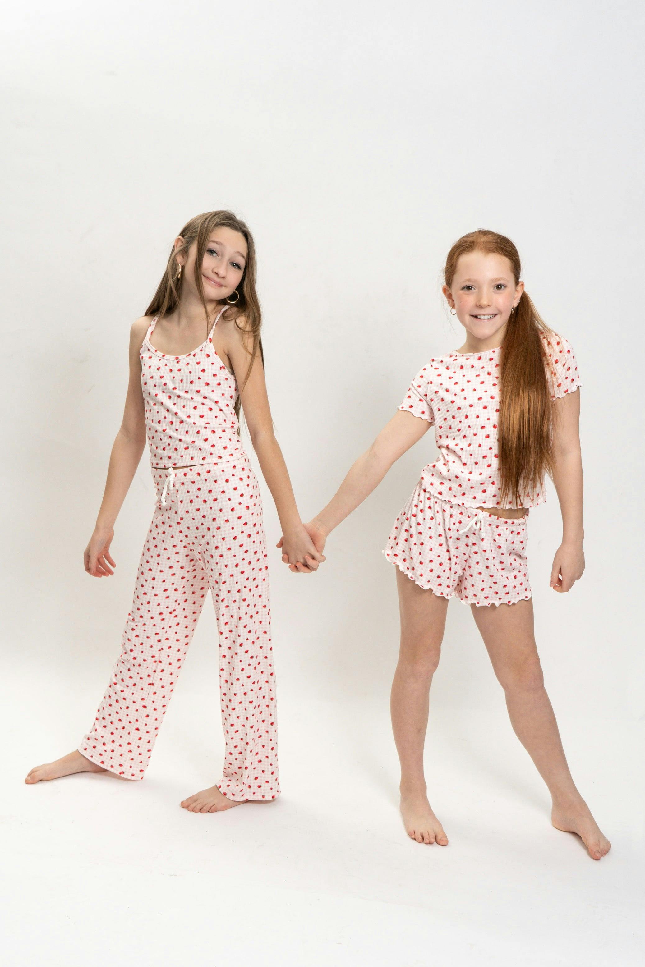 Girls Strawberry Print Short Sleeve Top and Shorts Set