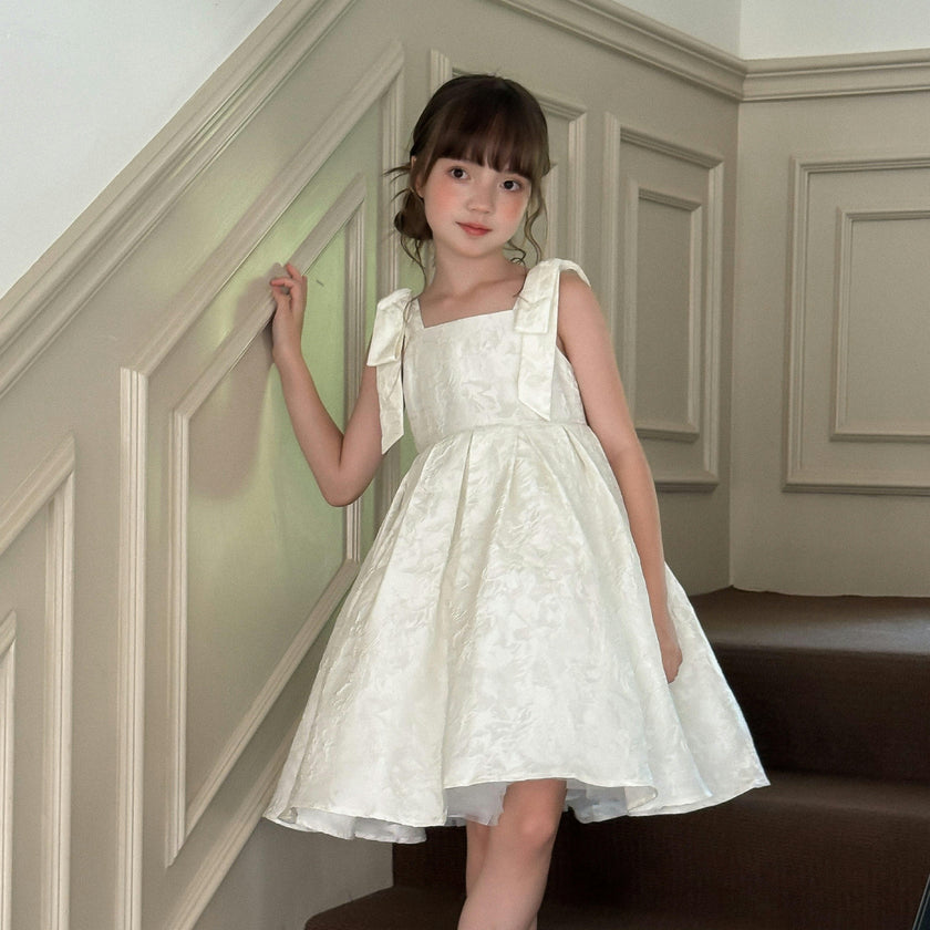 Ivory Marigold Bow Pleated Dress