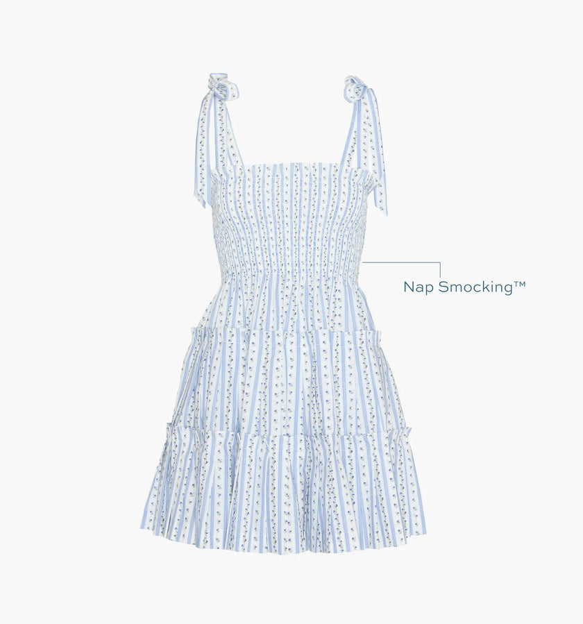 The Ribbon Charlotte Nap Dress - Blue Petal Stripe
