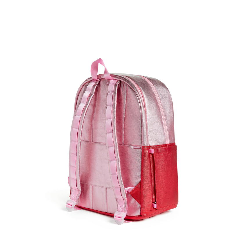Kane Double Pocket Large Backpack, Metallic Pink/Red Colorblock