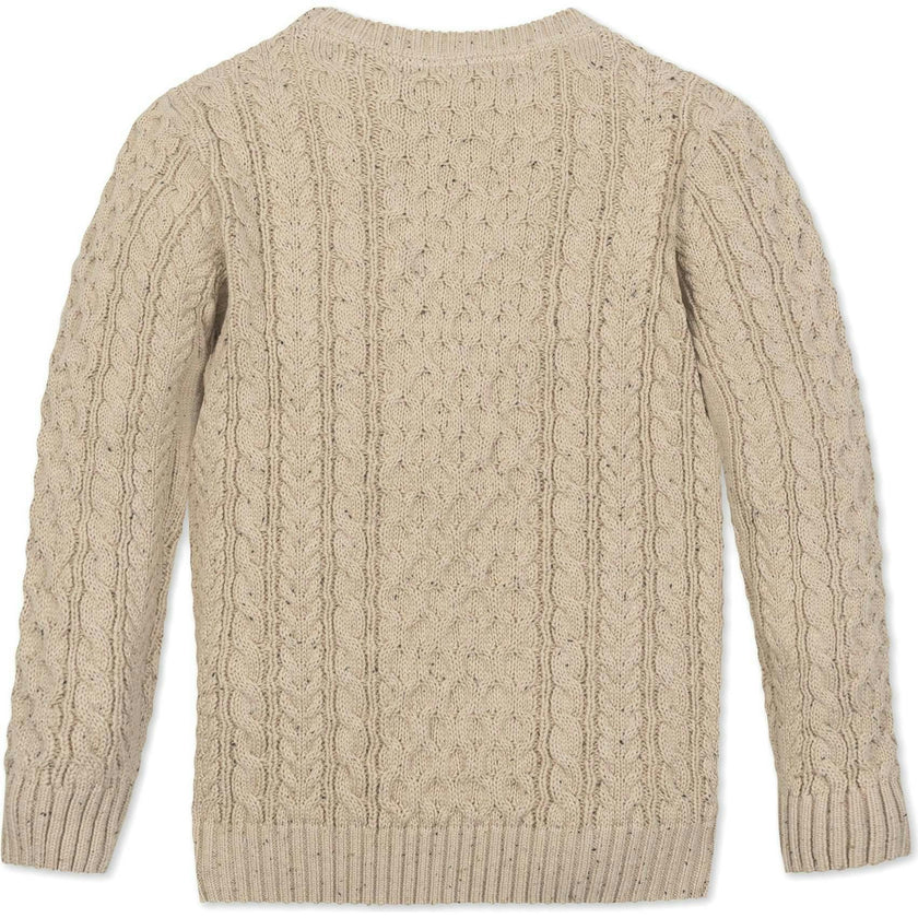 Organic Long Sleeve Fisherman Cable Pullover Sweater, Beige