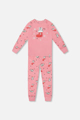 Organic Cotton Two-Piece Pajamas Pink Cat Print