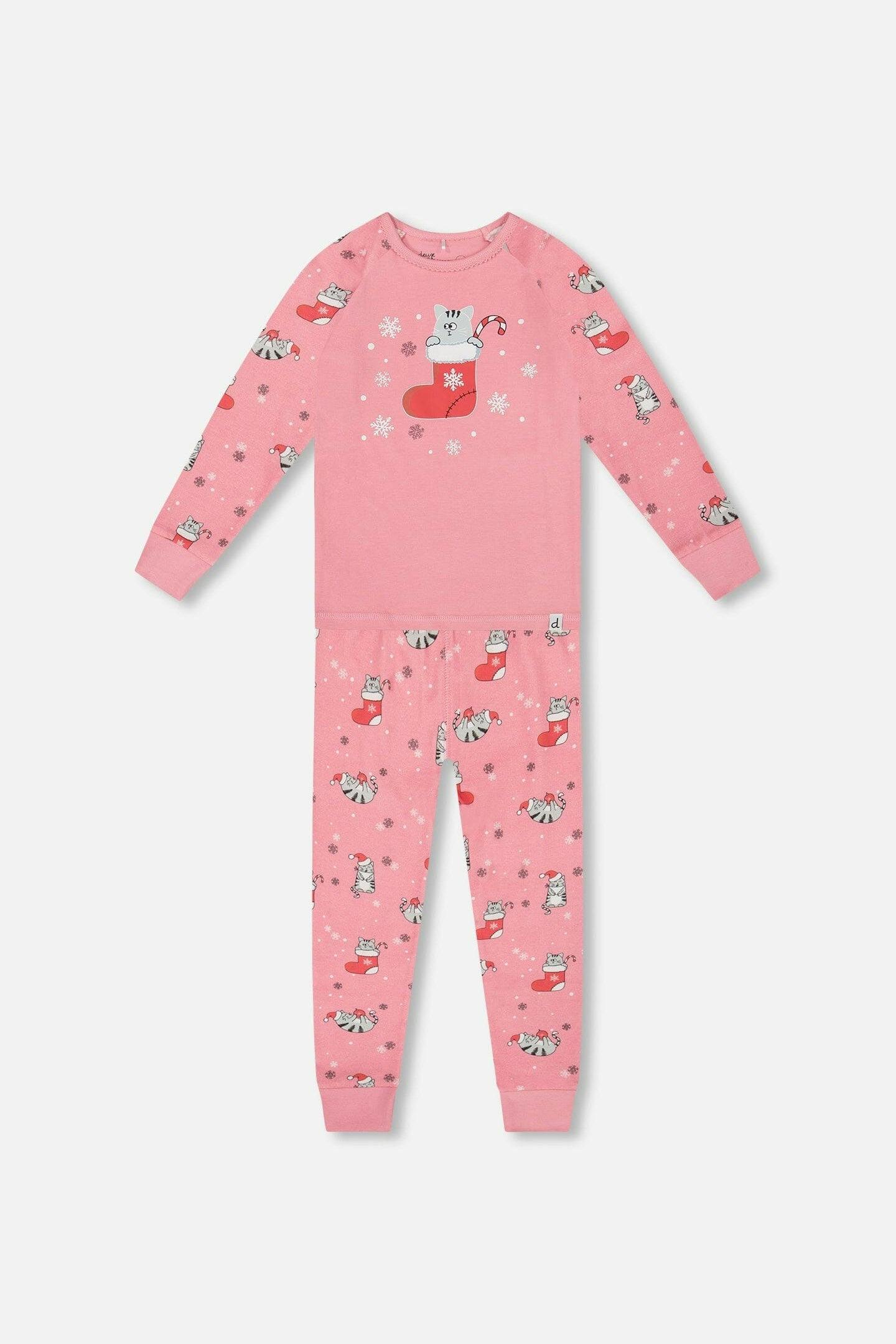 Organic Cotton Two-Piece Pajamas Pink Cat Print