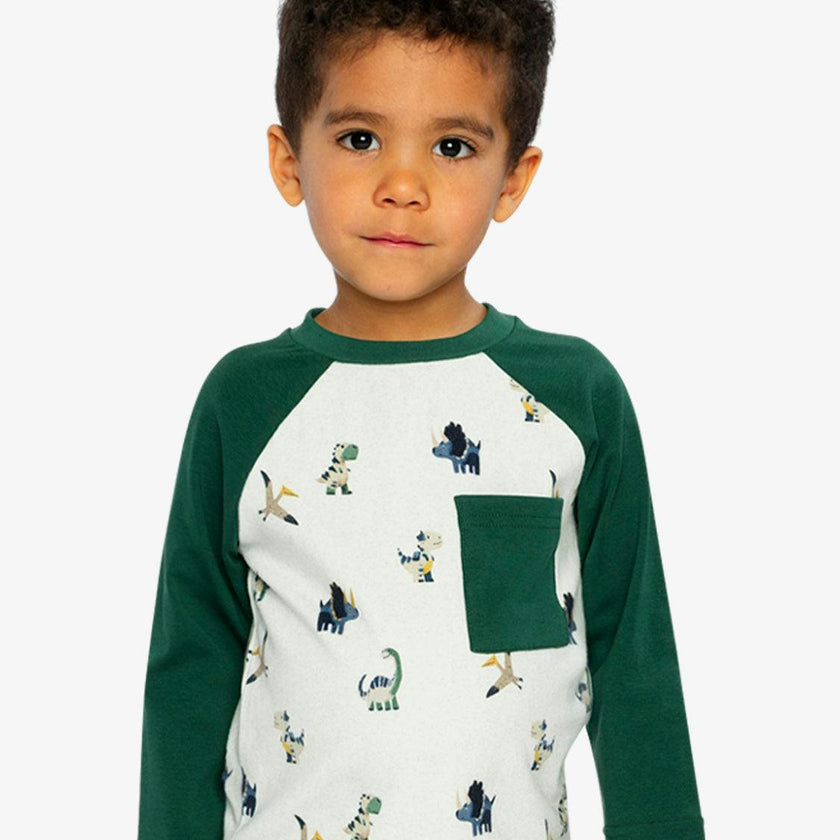 Long Sleeve Raglan T-Shirt Beige Dinosaur Print