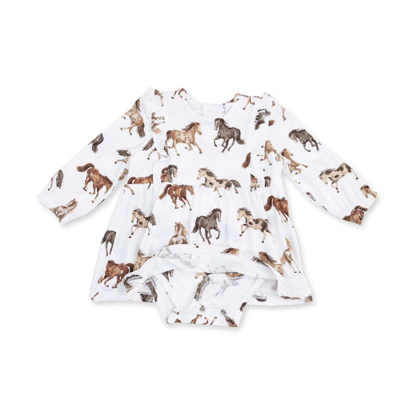 Wild Horses - Long Sleeve Ruffle Bodysuit Dress