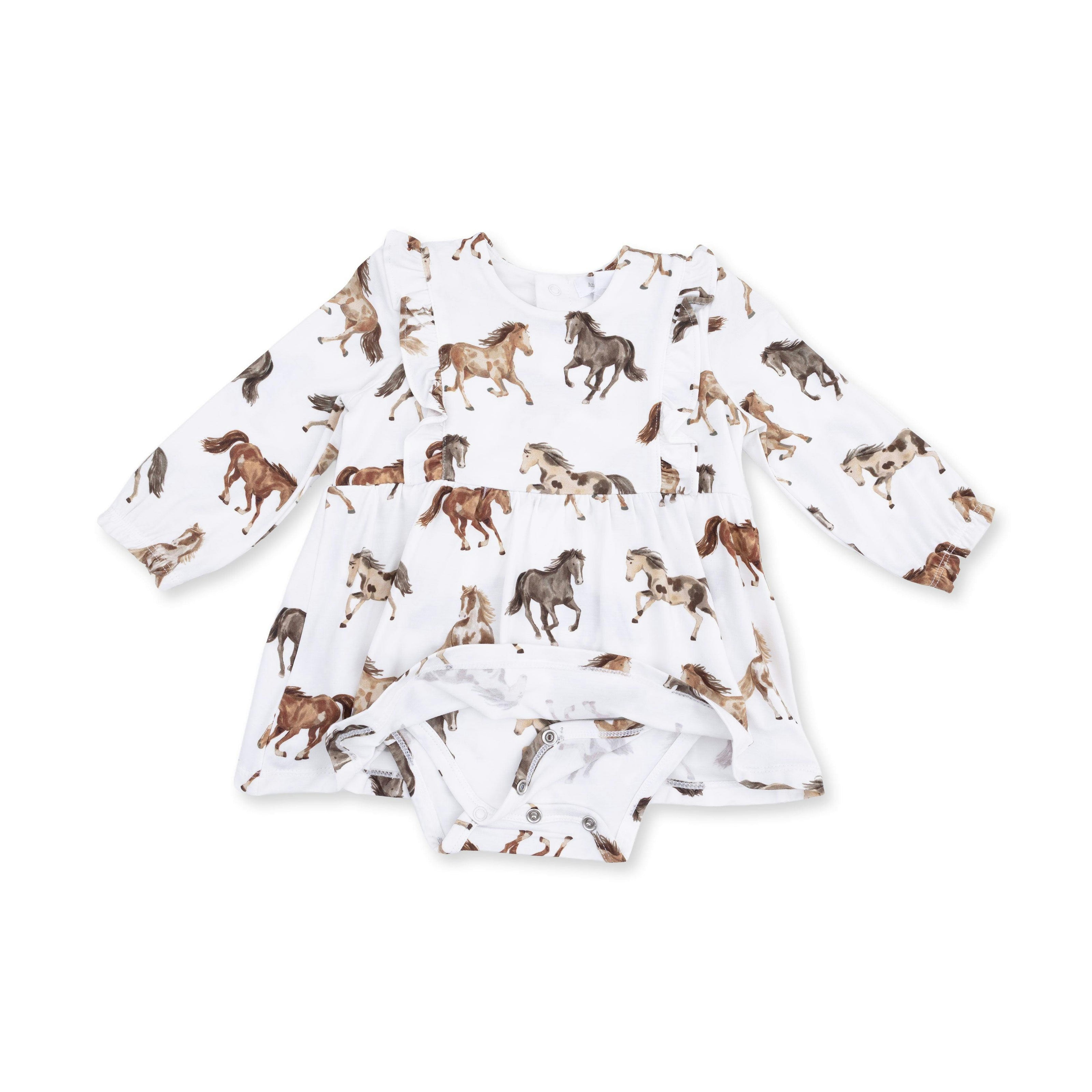Wild Horses - Long Sleeve Ruffle Bodysuit Dress