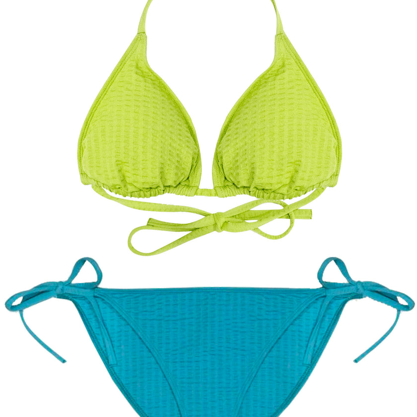 Mix&Match Two-Piece Swimsuit, Mini Triangle Waffle Lime & Bikini Waffle Blue
