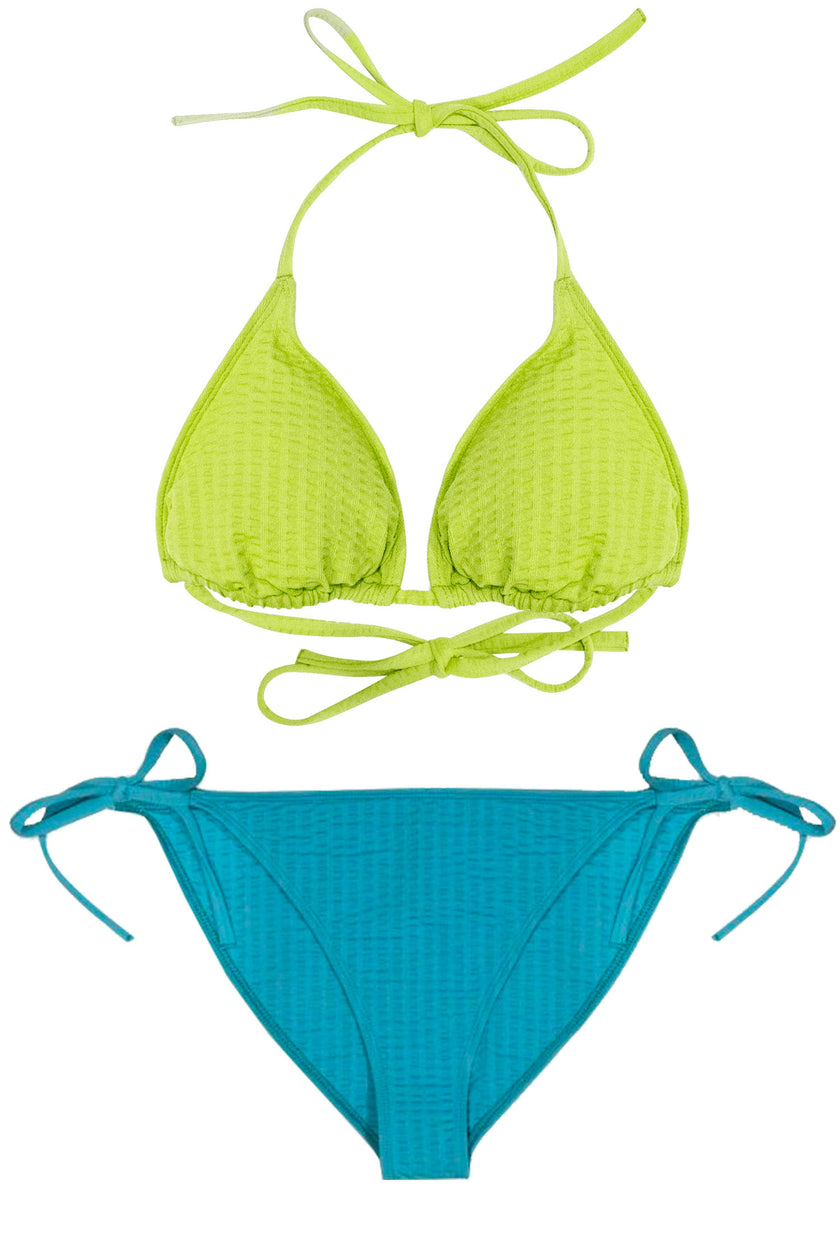 Mix&Match Two-Piece Swimsuit, Mini Triangle Waffle Lime & Bikini Waffle Blue