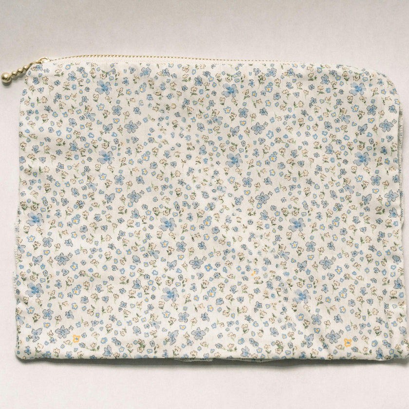 Bluebell Charm Timeless Floral Ruffle Zipper Pouch
