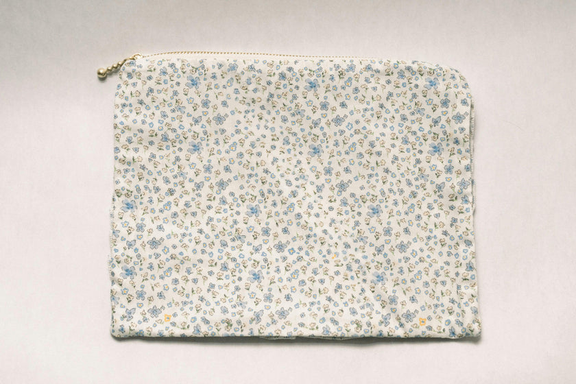 Bluebell Charm Timeless Floral Ruffle Zipper Pouch