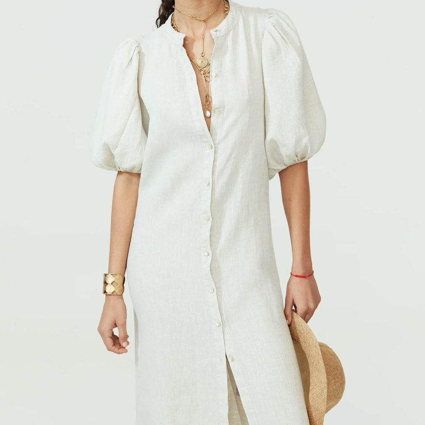 Bubble Linen Dress - Natural