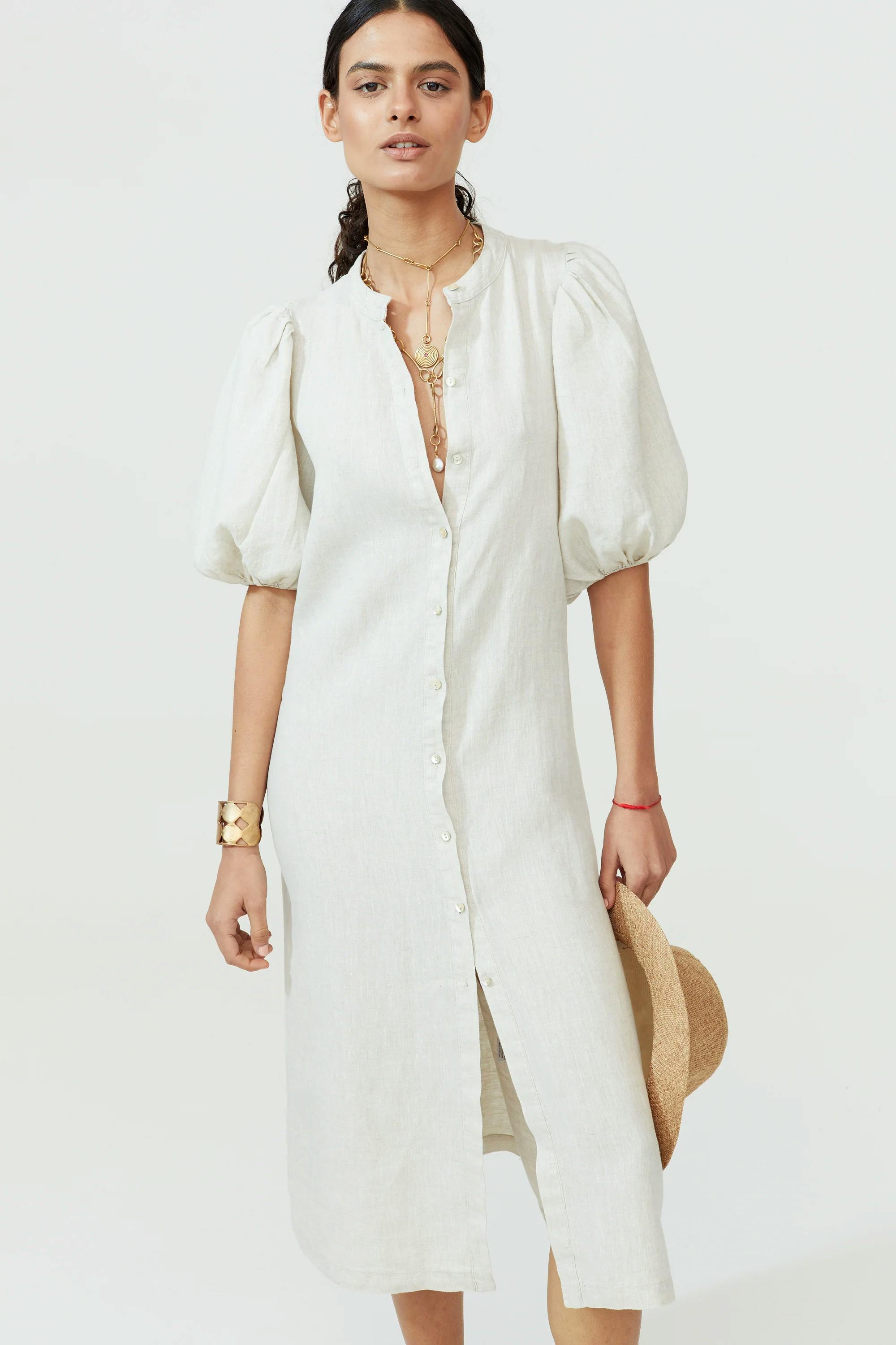 Bubble Linen Dress - Natural