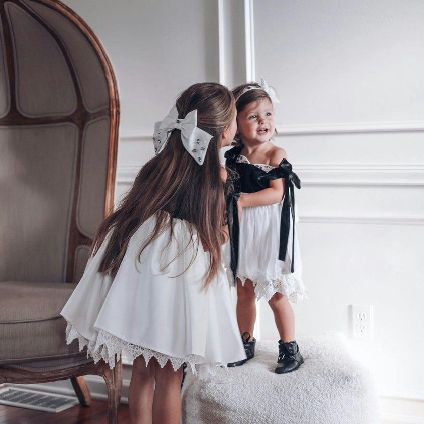 Audrey Black Velour Top and White Tulle Romper