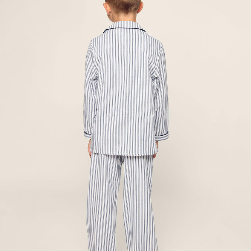 Kid's Twill Pajama Set in Navy French Ticking