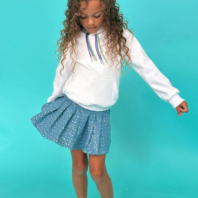 Denim Sparkle Pleated Short Skirt