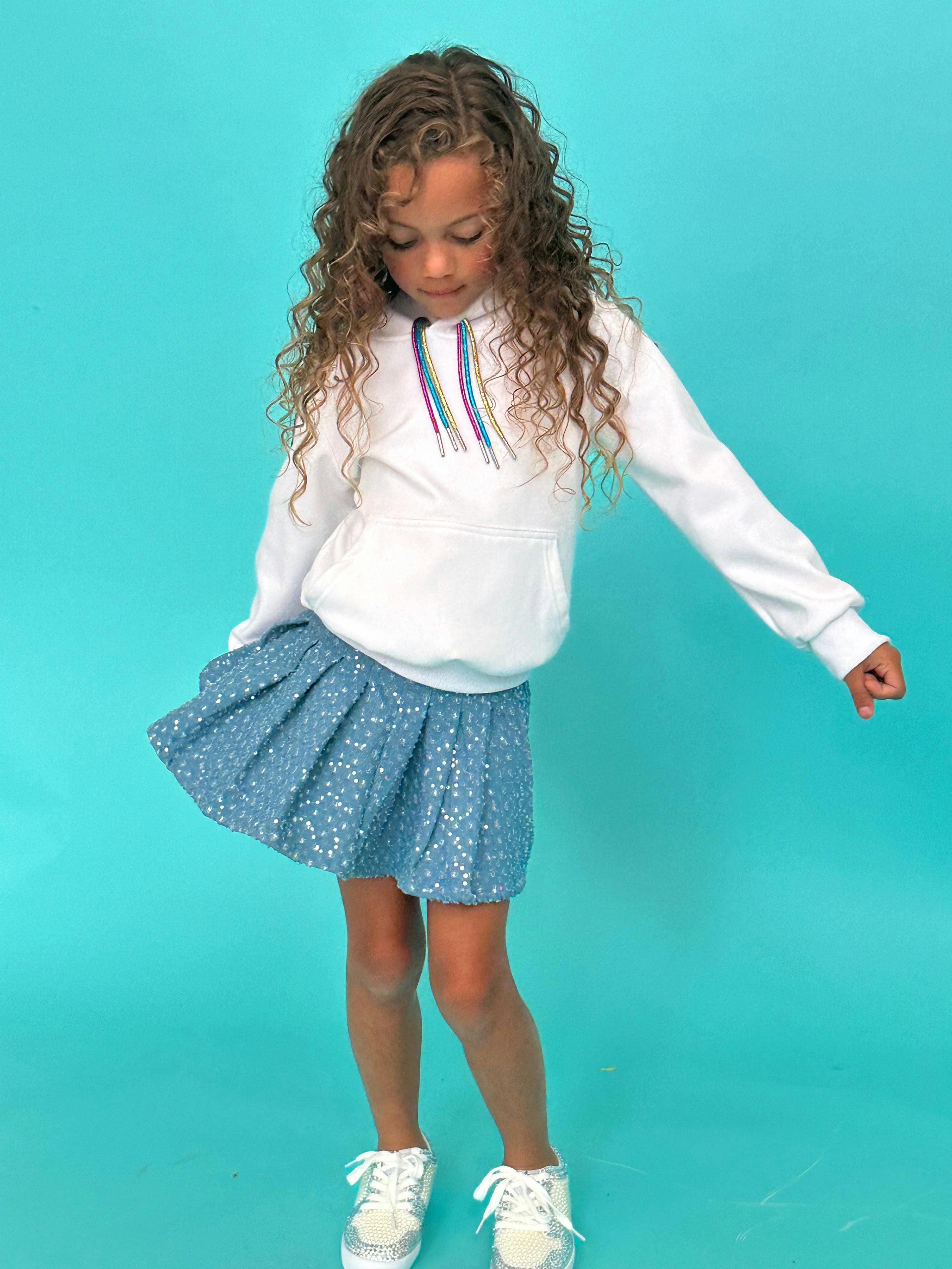 Denim Sparkle Pleated Short Skirt
