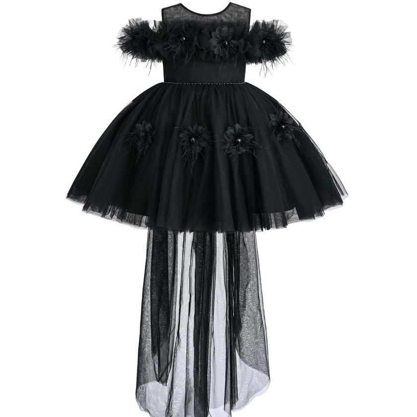 Black Feather Bow Dress