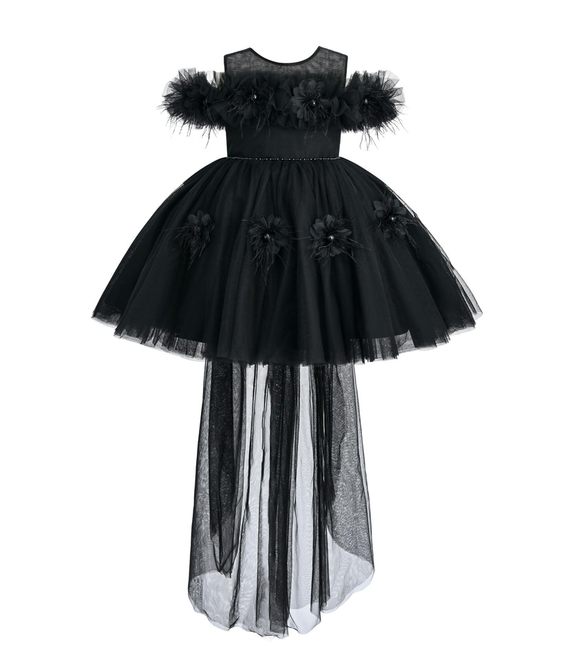 Black Feather Bow Dress