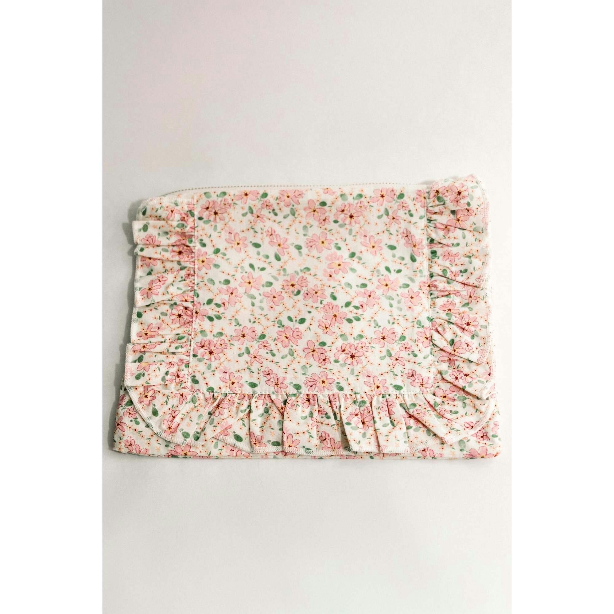 Peach Blossom Timeless Floral Ruffle Zipper Pouch
